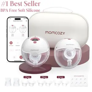 Momcozy M5 Smart APP & Non-APP Version Wearable Breast Pump, Hands-Free Wireless Electric Pump, 3 Modes 9 Suction Levels, BPA-Free, Portable Lightweight, 24mm Flange, 1-Pack Cozy Red