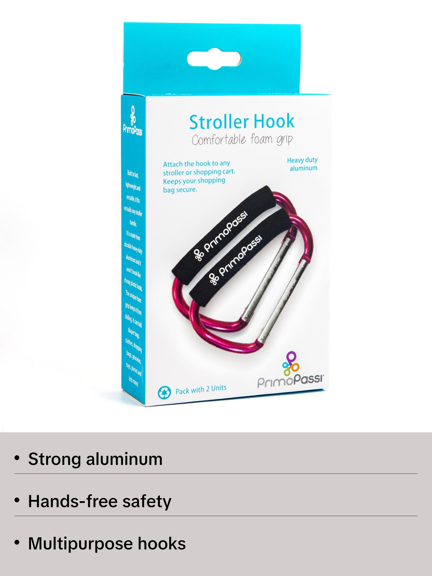 Primo Passi 2Pk Large Stroller Hook, Pink - Perfect for Traveling with Your Baby