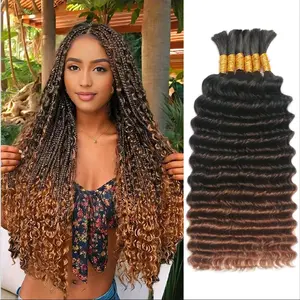 Ombre Braiding Hair Extensions 6 Bundles/Bulk 150g 50cm Deep Wave Bulk, 12A Human Hair for Braiding, Boho Braids, Human Hair Bundles