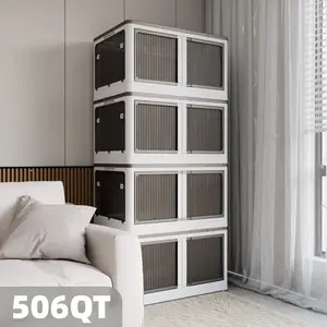506QT 4-Pack Transparent Stackable Storage Bins with 5 Doors & Wheels - Folding Plastic Craft Containers, Large Multi-Functional Closet Organizers for Storage Organization (Bedrooms, Study, Elegant Jewelry) multi-layer shelf