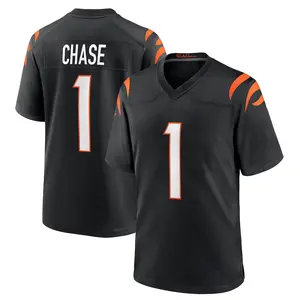 Cincinnati Chase 1 Black/Orange/White Football Player Game Jerseys, Stitched Sports T-shirts Top for Men Women Youth Boys Girls