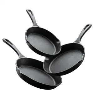 Utopia Kitchen 3-Piece Black Cast Iron Skillet Set - Pre-Seasoned Frying Pans 6", 8", 10" - Oven, Stove, Grill, Campfire Safe - Easy to Use Cookware