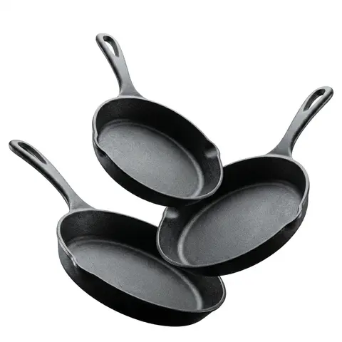 Utopia Kitchen Pre-Seasoned Black Cast Iron Skillet Bundle Cookware Set (3-Piece: 6in, 8in, 10in) - Cooking Pans Set, Durable Kitchen Supplies, Oven-Stove-Campfire-Safe, Pre-Seasoned Ease, Handwash Only, BBQ Use, Gifting Option