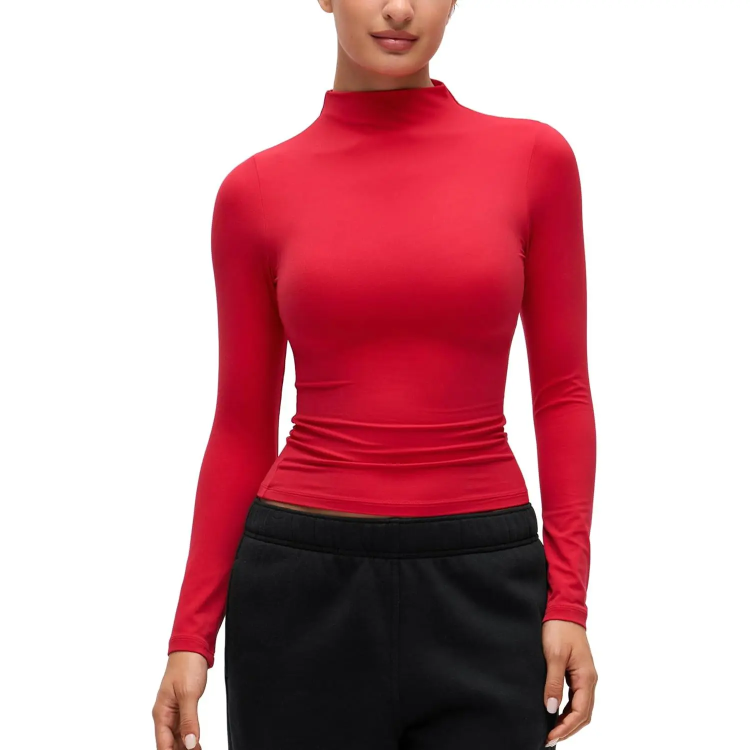 Women's Solid Colors Mock Neck Long Sleeve Basic Streetwear Tops - Soft Fabric Fitted Ladies' Indoor Leisure & Outdoor Recreation Casual Clothes