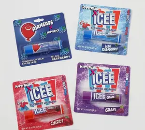 HappyFace Fruit Lip Balm, ICEE, AIRHEADS, Moisturizing Chapstick, Relieve Dry Cracked Lips, 4 Vegan Fun Flavors, Moisturize, Hydrating, Skincare, Long Lasting, Moisture, Compact, Vitamins Comfort Moisturizer