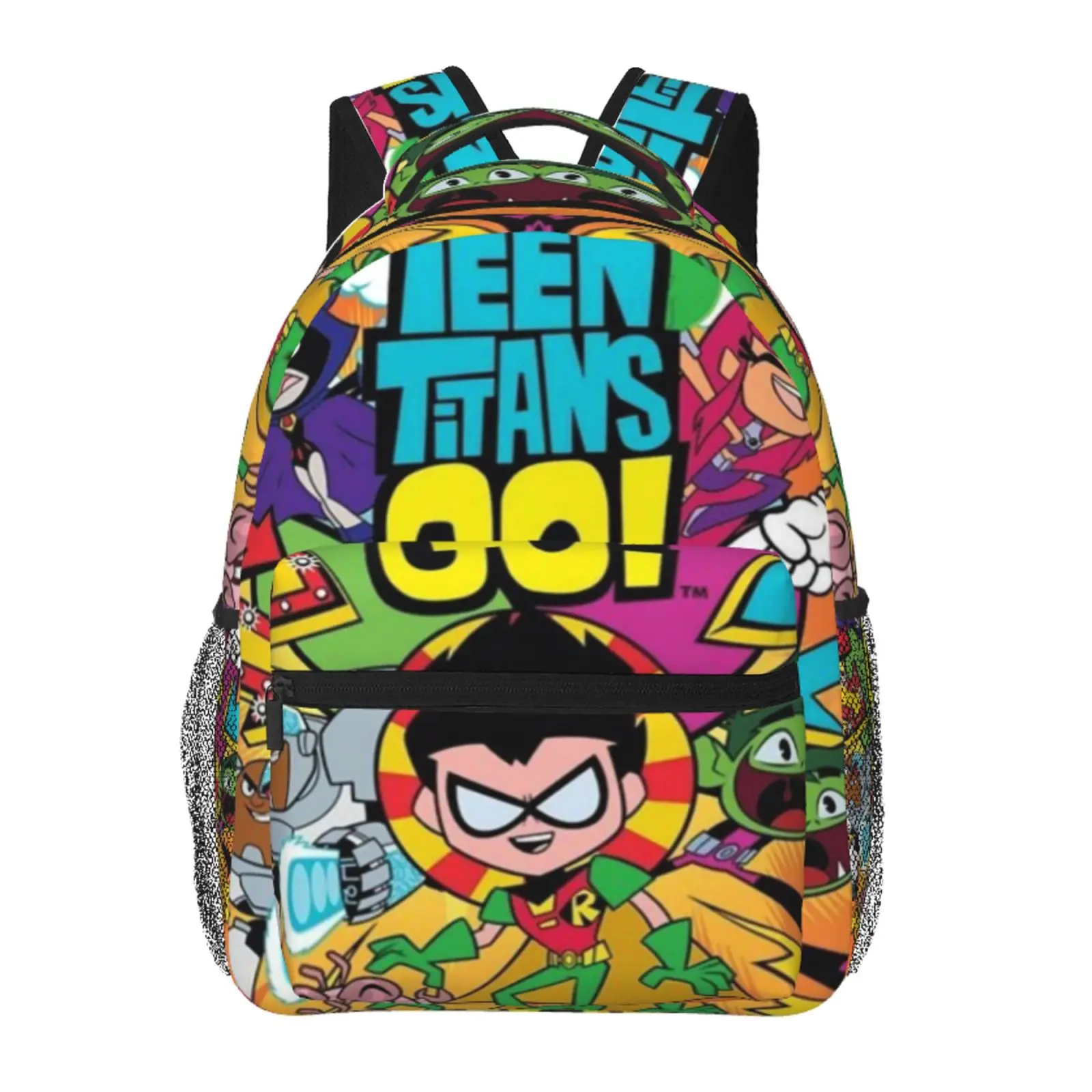 Unisex Teen Titans Go Vibrant Full-Wrap Print Large-Capacity Oxford Cloth Backpack - Back-to-School Haul Gift, Casual Daypack for Daily Use, Outdoor Sports, Laptop-Carrying School Bag for Boys Girls, Daily Commute, Campus Life, Padded Strap