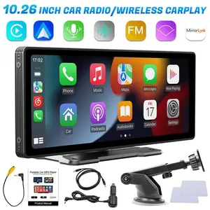 Portable Wireless Apple Carplay Android Auto Car Stereo, 10.26"/ 7" Car MP5 Player HD IPS Screen Portable Car Radio with Bluetooth Hands-Free/Mirror Link/Maps Navigation/Voice Control/TF Card/AUX for All Vehicles, 2 type of bracket