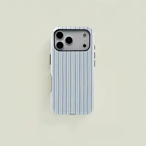 Light blue minimalist striped pattern protective case, sturdy and durable 2-in-1 case, compatible with iPhone 17/16/15/14/13/12/11 Pro Max/Plus/Pro, and Samsung Galaxy S26/S25/S24/S23 Ultra series. A simple and stylish phone case.
