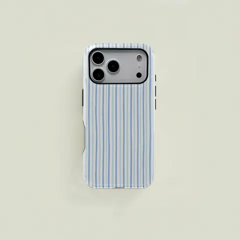Light blue minimalist striped pattern protective case, sturdy and durable 2 in 1 case, compatible with iPhone 17/16/15/14/13/12/11 Pro Max/Plus/Pro, and Samsung Galaxy S26/S25/S24/S23 Ultra series. A simple and stylish phone case., Accessories, Smartphone
