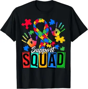 100% Cotton Autism Awareness Autism Support Squad Family T-Shirt