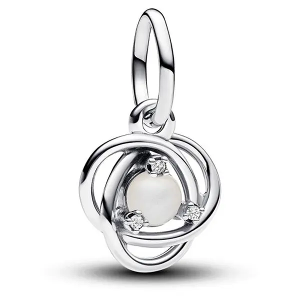 PANDORA Moments Openwork Eternity Circle Dangle Charm in Sterling Silver with White Mother of Pearl and Cubic Zirconia, 793125C06, Central White Bioresin, Elegant, Charms & Pendants, Infinity Braid, Man-Made
