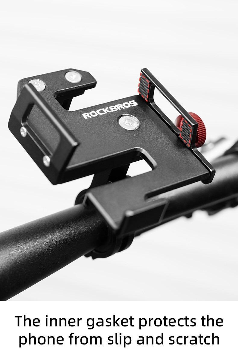 ROCKBROS S Shaped Bicycle Phone Holder Aluminum Alloy Adjustable Bike Mobile Phone Stand Bracket Mechanical Locking Cycling Mount for Cell Phone 4.7-7 inch