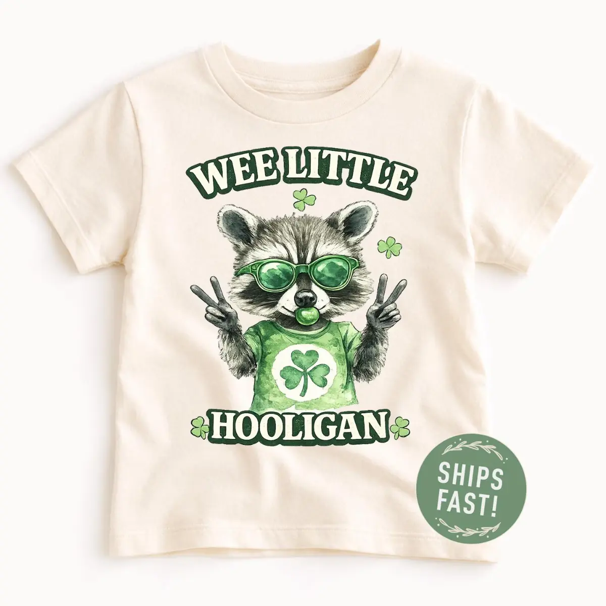 Wee Little Hooligan Feral Raccoon Toddler, Natural Crew Neck Sweatshirt, Funny St. Patricks Day Shirt