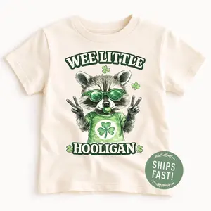 Wee Little Hooligan Feral Raccoon Toddler, Natural Crew Neck Sweatshirt, Funny St. Patricks Day Shirt