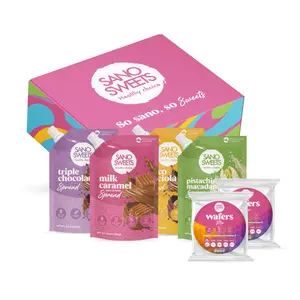 Sano Box - Includes 4 spreads + 2 wafers | Milk Caramel (dulce de leche), Pistachio & Macadamia, Choco Nocciola & Triple Chocolate | 2 Assorted wafers