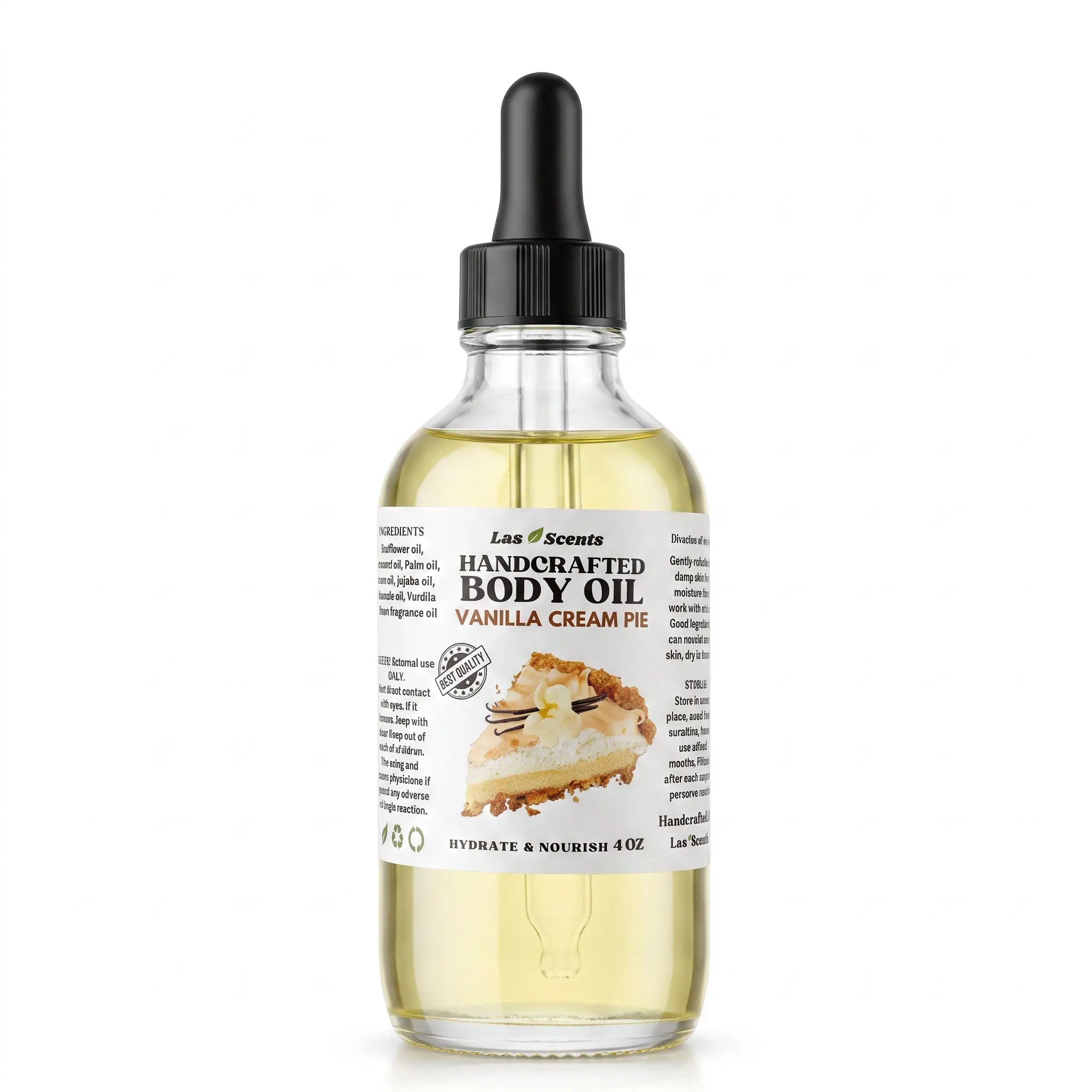 Handcrafted Vanilla Cream Pie Dry Body Oil Light, Fast/Easy Absorption After Gym Hydrating Nourishing Body Care Moisturizer dry body Scented