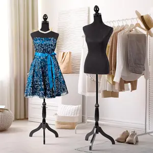 Female Dress Form Foam Mannequin Torso 60-67 Inch Adjustable with Wooden Tripod Base Stand for Sewing Dressmaker Display Fitting Styling Black