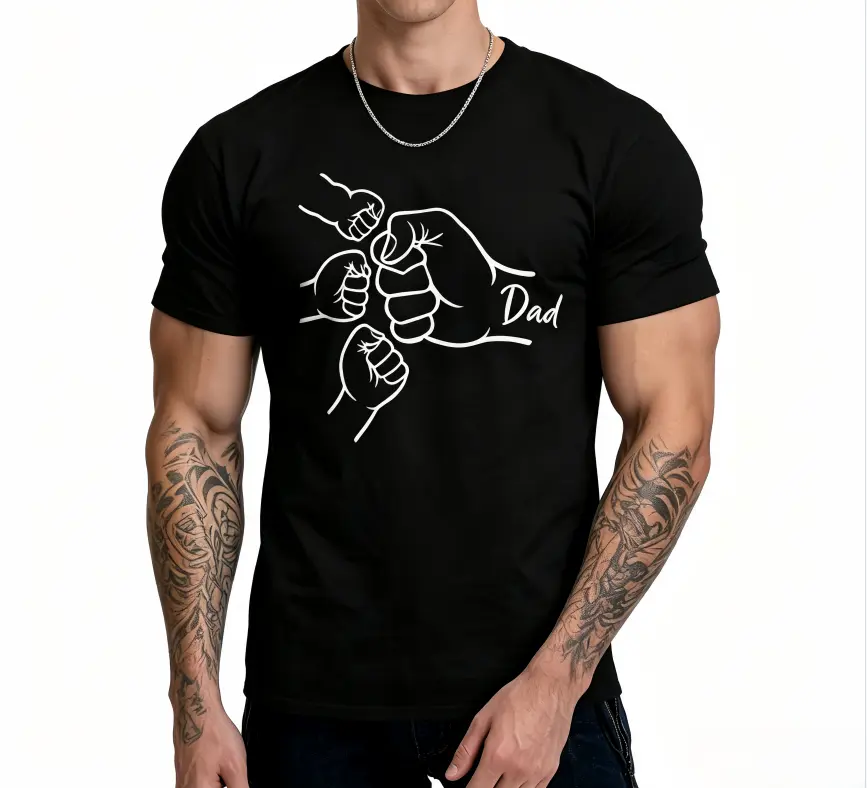 Dad and 3 kids fist bump T-shirt | Father’s Day gift for proud dads, stepdads, and new dads — cute family T-shirt, graphic tee, white tee, distressed album-style graphic tee