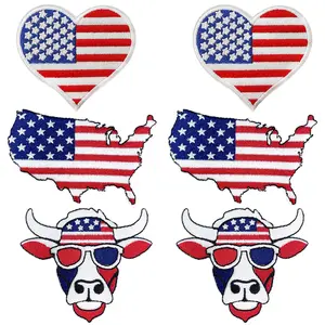 CY Embroidered Applique American Flag Heart Iron On Patches Bull Continent DIY Craft Accessories for Clothing Backpacks Jackets Bag Hats