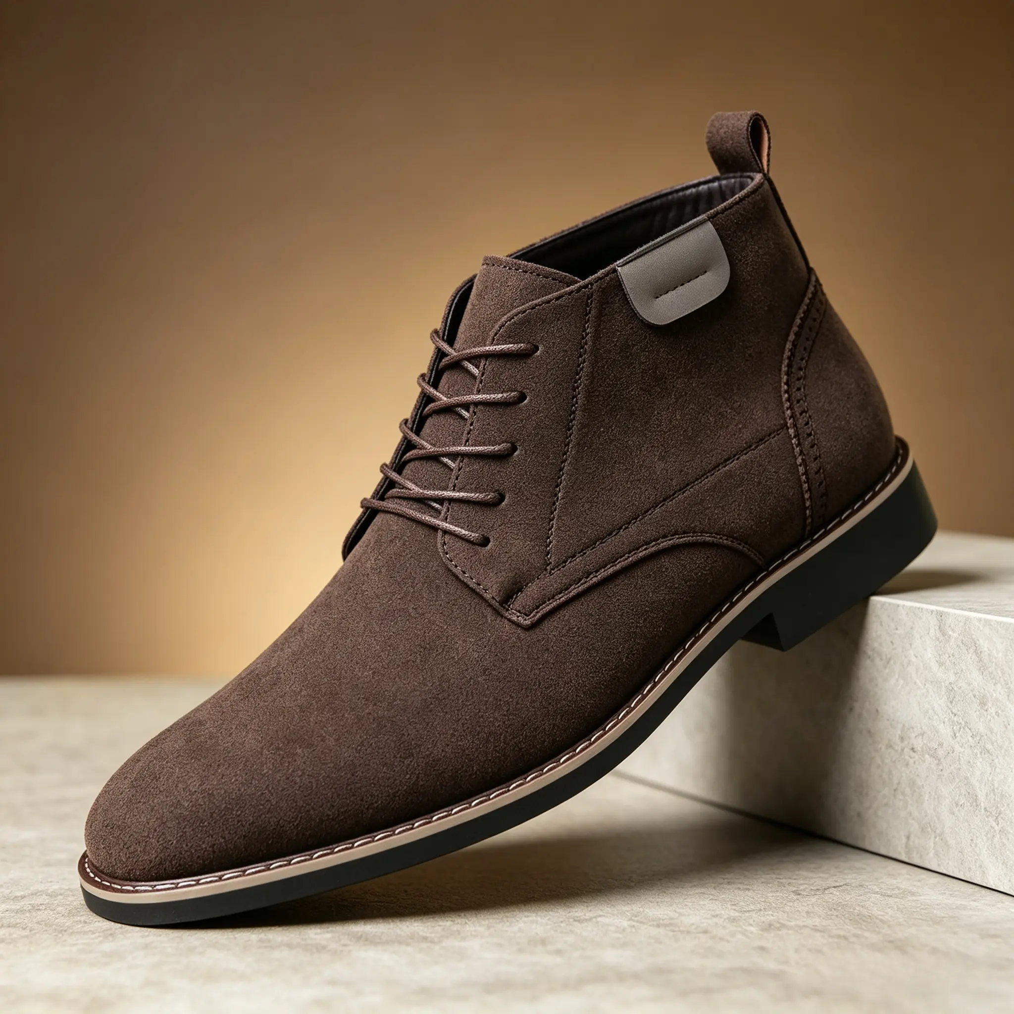 Men's Chukka Ankle Boots, Lace-Up Soft PU Leather Business Dress Footwear with Round Toe and Non-Slip Sole for Office, Wedding & Casual Wear, Shoe, Walking Shoes, Office Wear, Anti-Slip, Kitten Heel, British Chic, Year-Round