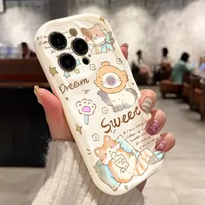 Phone case for iPhone 16 Pro Max 15 Plus 14 13 12 11 XR XS Cute Orange Cat Text Full Body Protection Shockproof Soft Silicone Cover