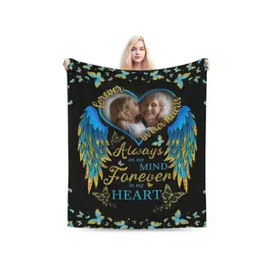 [Memorial Photo Blanket] Custom Memorial Throw Blanket Gift With Photos | Comforting Flannel Blanket In Loving Memory Of Mother Father Lover Friend, 7 Styles 60x80, 1pc-30*40in