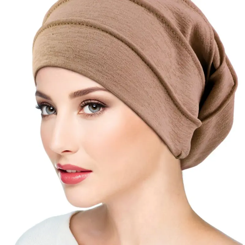 Women's Soft Polyester Turban Hijab for Muslim, Elastic Muslim Headscarf, Knit Chemo Cap, Hand Washable, Daily