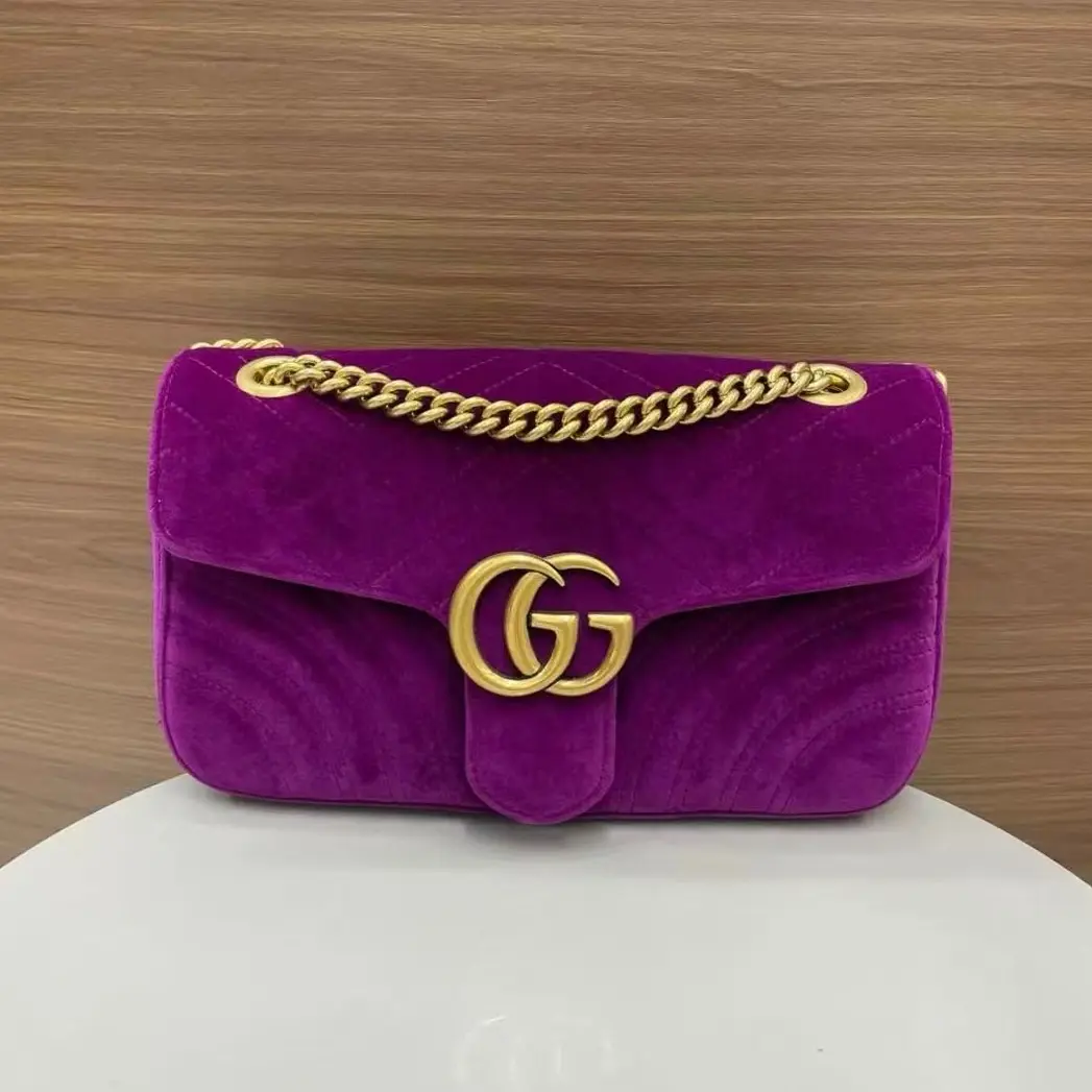 Pre-owned GUCCI Velvet Shoulder Bags GG Marmont Medium Purple Quilted Wavy Shoulder Bag