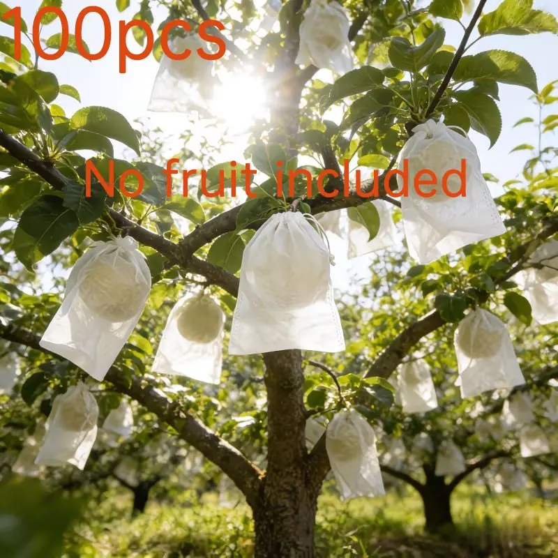 100 Pcs Fruit Bags, Nylon Mesh Breathable Airflow, Drawstring Closure, Pest & Bird Proof, Ideal for Grapes and Apples, Protective Fruit Covers