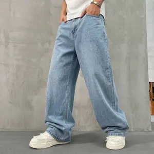 1-pack new fashionable versatile casual men’s jeans — washed denim long pants, vintage distressed look, slim straight fit, trendy casual long pants for men