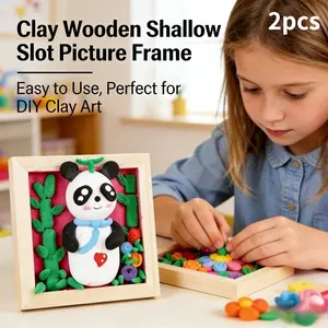 Wooden Clay Picture Frames for Crafts, Set of 2, Unfinished Wood Shadow Box Frames for Kids DIY Air Dry Clay Projects, Art Craft Frames for Home Decor