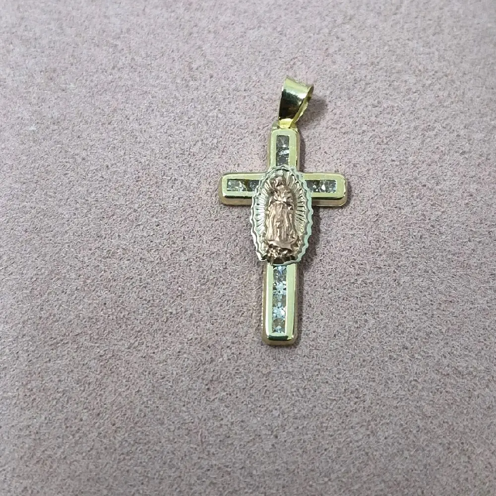 10K Real Gold Virgen Cruz Necklace, Fine Jewelry Gold Pendant