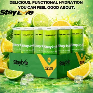 Sports & Energy Drinks StayLyte Citrus Splash Lemon Lime 12 Pack - Low Calorie Clean Energy Drink with 425mg Caffeine, Electrolytes, Biotin, B Vitamins - Zero Sugar, 10 Calories or Less - Vegan, Gluten-Free, Made in USA