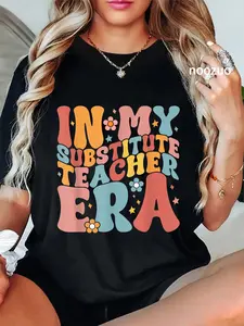 100% Cotton In My Substitute Teacher Era Retro Groovy Back To School T-Shirt