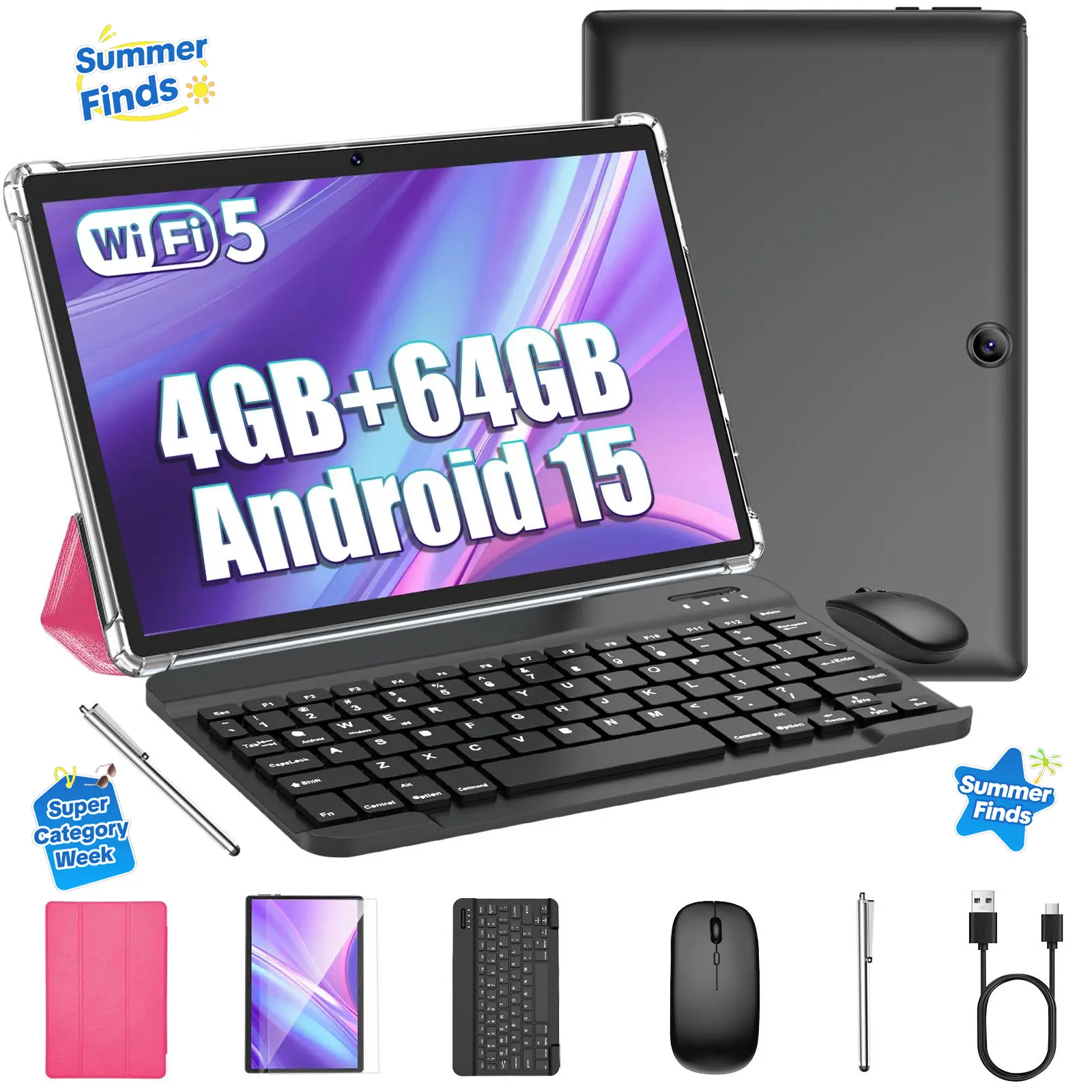 [SummerTurnUp] 2026 10.1 Inch Android 15, Wireless Set with Keyboard, Mouse, Stylus, Case, 5G WiFi, Bluetooth, Portable for Travel, Light Office & Daily Use  new tablet