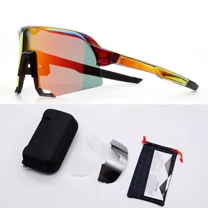 Outdoor Sports Cycling Glasses with 3 Lenses, UV400 Anti-Ultraviolet Colorful Sunglasses, UV400 Sports Eyewear for Marathon