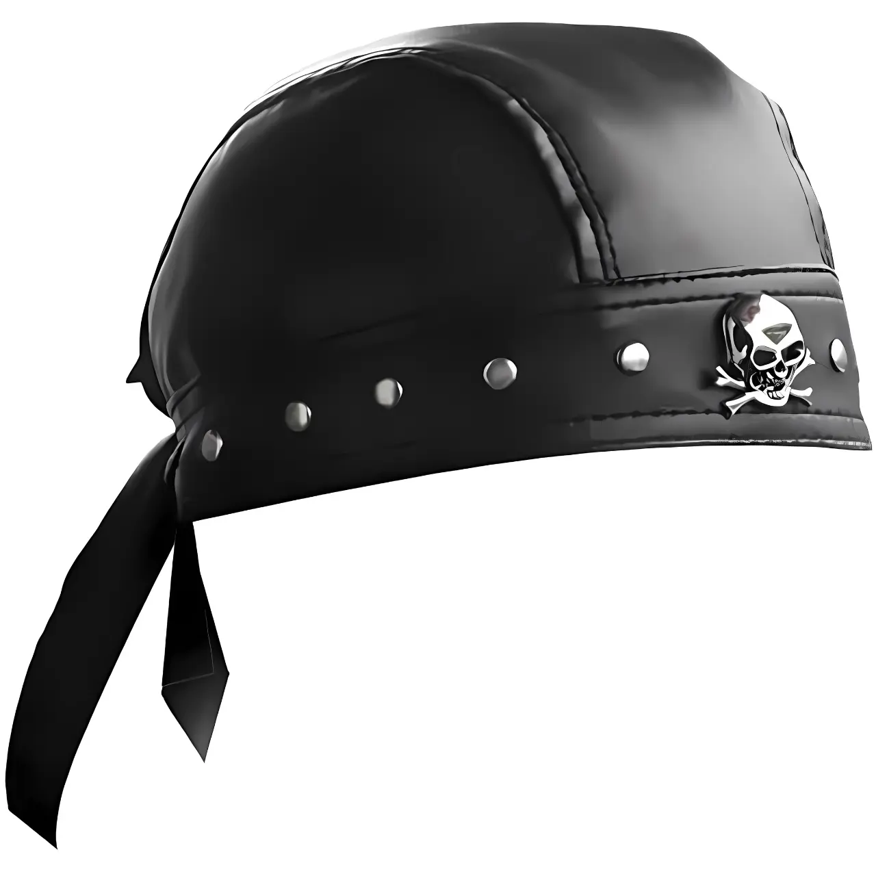 Faux Leather Skull Cap Biker Do Rag Motorcycle Bandana Head Wrap Black Hat Studded Skull Cap Headwrap