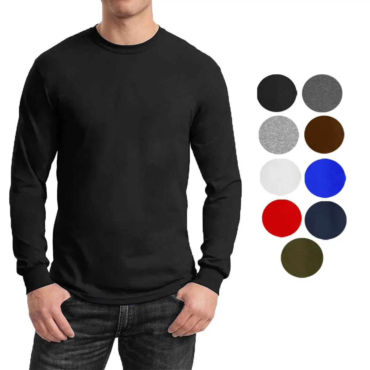 Men's Long Sleeve Cotton-Blend Crew Neck Tee