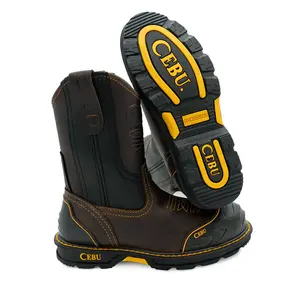 MEN'S 10" PULL ON SOFT TOE NON SLIP SOLE LEATHER WORK BOOTS - CEBU FARMER Footwear Closed Tool
