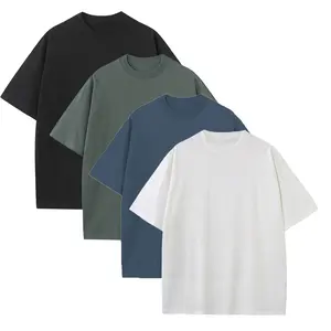 Men’s casual street-style T-shirt set, 4 pieces, pure cotton fabric, soft touch, loose fit, suitable for summer and everyday wear. Korean fashion set, multiple colors.