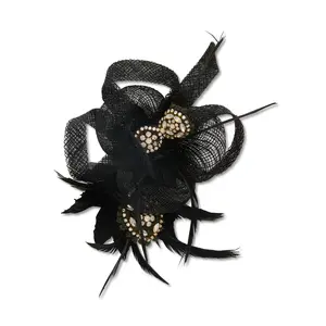 JET FEATHERED RHINESTONE BROOCH