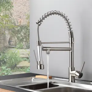 Brushed Nickel Kitchen Faucet with Pull Out Sprayer, Dual Rotatable Spouts & Single Handle, Solid Brass 360° Swivel Kitchen Sink Faucet with Aerated Stream and Spray Mode