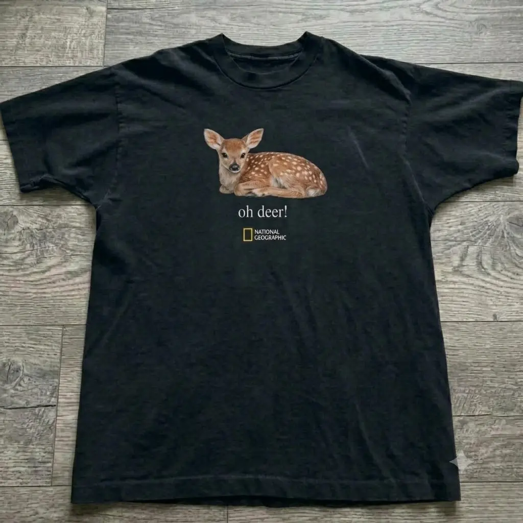 Oh Deer National Geographic T-shirt And Baby Tee |   Cute Fawn Baby Deer Graphic Shirt, Vintage Cottagecore Aesthetic Tee, Nature Lover Wildlife Top, Retro Animal Graphic Clothing, Coquette Fairycore Gift For Her