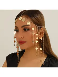 Cross-border New Arrival Headwear European and American Fashion Trendy Golden CCB Beauty Head Coin Metal Sequin Fringe Head Chain for Women