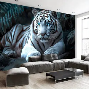 1pc White Tiger Print Wall Tapestry - Majestic Jungle Scene with Glowing Eyes, 85gsm Polyester Fabric, Perfect for Living Room & Bedroom Decor, Indoor Wall Hanging Art