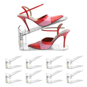 【New Arrival】Clear Shoe Slots Organizer - Adjustable Height 3.7''to 7.7'' Shoe stackers for a pair of shoes ,Shoe rack storage shoe space saver 50%,Easy to assemble shoe hold shoe organizer for cloest