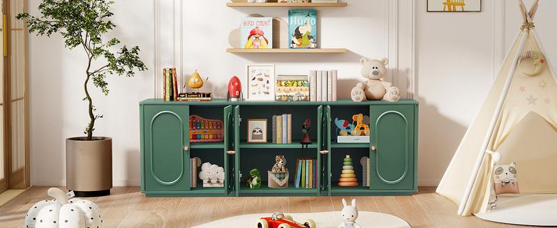 Giratree 63'' Fluted Sideboard Buffet Cabinet with 6 Doors, Modern Wooden Accent Storage Credenza Console Table for Kitchen, Dining Room, Living Room, or Entryway, Adjustable Shelves and Fluted Wave Design