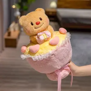 1PC Mother's Day / Graduation Season Gift | Cute Butter Bear, Plush Bear with Cake Bouquet, Heartwarming Companion Gift. Also an ideal Valentine's Day gift, birthday gift or wedding decoration bouquet.