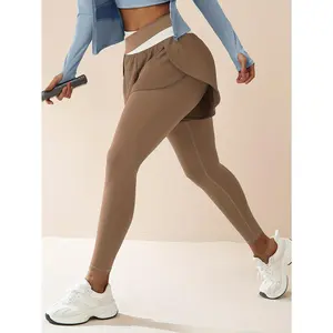 Pants with Color Block Design & Built-in Pockets High Waist Butt-Lifting Fitness Yoga Leggings for Gym Cycling Running Outdoor Fun