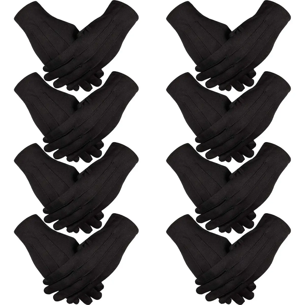 Unisex Skin-Friendly Breathable No-Stripe Polyester Ceremonial Gloves - 8 Pairs, Black, Lightweight 3-Dimensional Sewing Haberdashery Accessory for Graduation, Celebrations